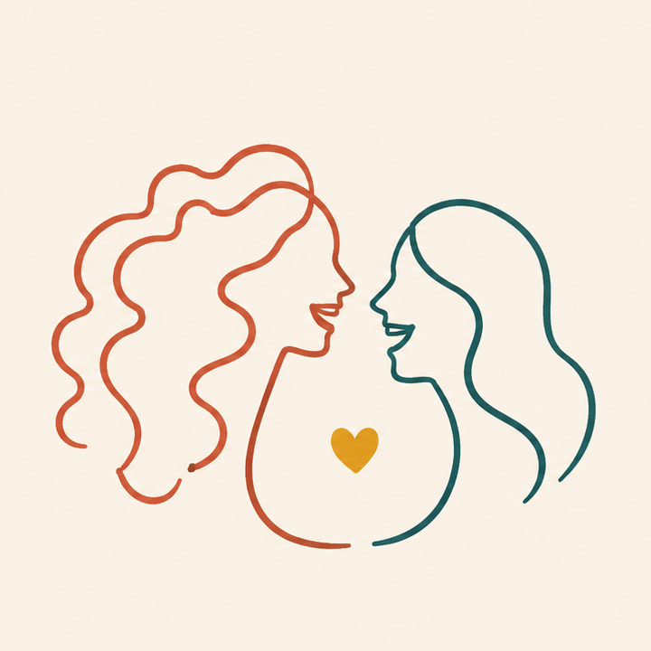 Elisa y Sonia mirándose; un corazón representa su amistad